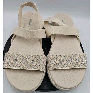 Skechers Goga Max White Comfort Elastic Stretchy Sandals Woman's Size 10